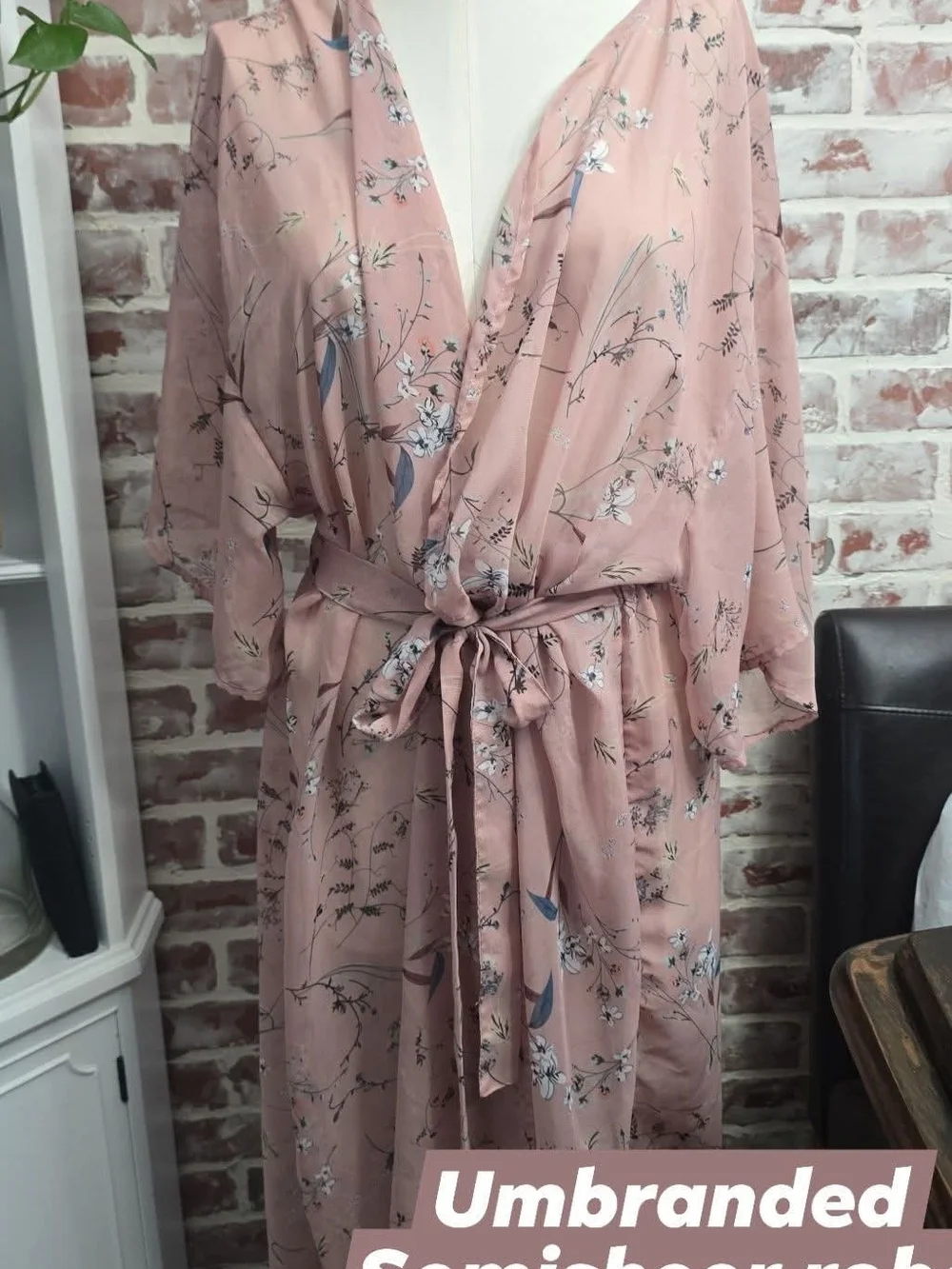 Source Unknown Blush Floral Sheer Tie-Waist Robe
